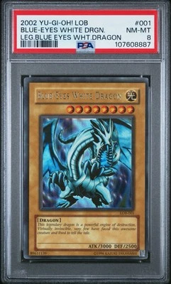 Yu-gi-oh 2002 Blue-Eyes White Dragon LOB-001  Misprint Error Foil Shift PSA 8 - Image 1 of 4