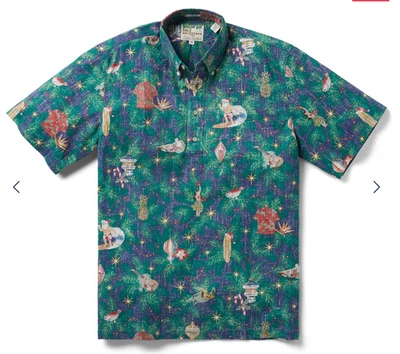 2022 Reyn Spooner Surf Mele Kalikimaka 3XL Hawaiian Christmas Blue Surf Shirt - Image 1 of 4