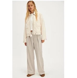 NWOT Free People Tyler Menswear Pleated Wide Leg Trousers in Dove Grey Sz XS - Picture 1 of 11