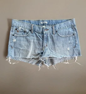 Vintage Abercrombie & Fitch Y2K Jean Booty Shorts Frayed Size 10 Low Rise 2000s - Picture 1 of 10
