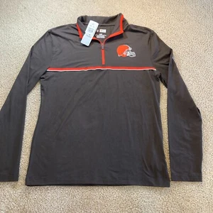 NEW Cleveland Browns NFL Team Apparel Mens Size M Pullover 1/4 Zip Brown Shirt - Picture 1 of 13