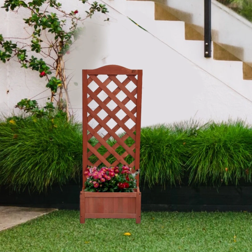 Wooden Planter Grid Trellis Rectangular Flower Pot Box Lattice Garden Indoor - Image 1 of 4
