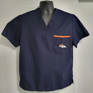 NFL Team Apparel Denver Broncos Nursing Scrub Top Navy Blue Mens Size Small S - Picture 1 of 5