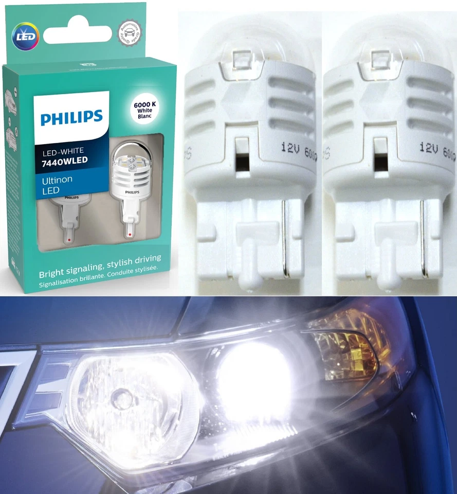 Philips Ultinon LED Light 7440 White 6000K Two Bulbs Front Turn Signal Replace - Image 1 of 4