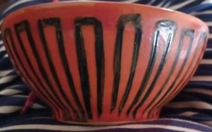 Vintage Hungarian Tofej Pottery Decorative Bowl Orange And Black - Picture 1 of 5