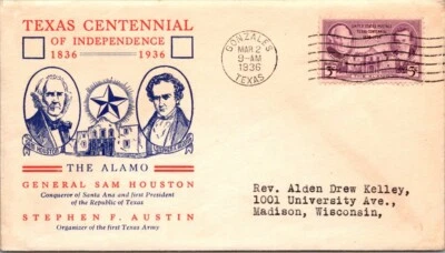 FDC 1936 SC #776 Linprint Cachet (Blue/Red) - Gonzales, Tx - Single - F62042 - Image 1 of 2