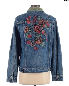 Sundance Giacca Jean Small Denim Blu Schieno Floreale Ricamata - Foto 1 di 8