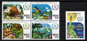 PALAU, SCOTT #109-112 & C17, SET OF 5 INTERNATIONAL YEAR OF PEACE STATUE LIBERTY - Picture 1 of 1