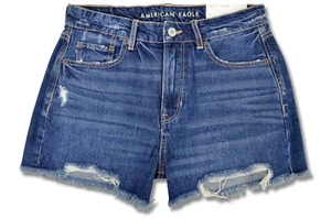 American Eagle Curvy Fit 6922074 Blue Wash Destroyed Cutoff Jean Shortie Shorts - Picture 1 of 2
