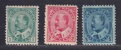 Canada Scott 89-91 MHR 1903 1¢ 2¢ 5¢ King Edward VII Stamps SCV $350 - Image 1 of 2