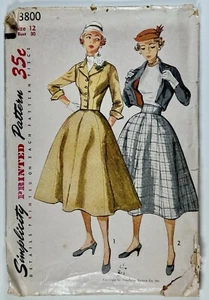 1950’s Vintage Sewing Pattern Misses Two Piece Suit Bust 30” Simplicity 3800 - Picture 1 of 4