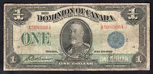 Dominion of Canada 1923 $1 Banknote Blue Seal McCavour- Saunders. King George V - Picture 1 of 2