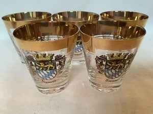 Set 5 Goldrand Wodka Schnaps Cordial Likör 3" Gläser Simmern Wappen Löwe Germany - Bild 1 von 5