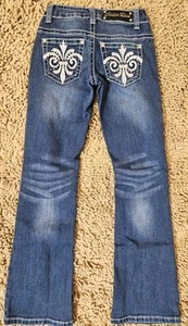 Cedar Rose Girls Size 7 Bootcut Dark Blue Jeans W/Embroidered Back Pockets - Picture 1 of 5