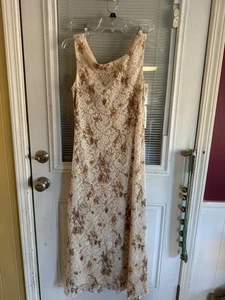 Vintage Y2K Slip Dress Studio Connections Floral Maxi Ivory Gold Sz 10 Retro - Picture 1 of 6
