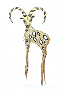 Original ACEO Golden Goat Ink Line Art Medium Marker on Paper Signed by Artist - Picture 1 of 1