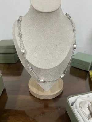 Judith Ripka Pearl Diamonique 925 Sterling Silver Cable Link Necklace 22’’ New&B - Image 1 of 4