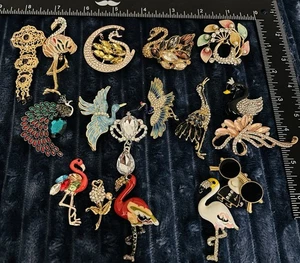 Lot of Swan Themed Brooches – Swan, Crane – Colorful Rhinestone Mixed - Picture 1 of 5