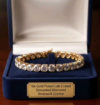 Brazalete Tenis Chapado en Oro 18k Diamante Simulado 7" Creado en Laboratorio 4mm Swarovski Foto 1 de 4
