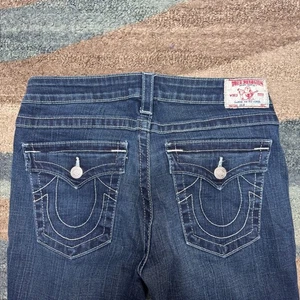 Pantalones de mezclilla para mujer True Religion Julie talla 31 lavado oscuro bolsillos con solapa EE. UU. - Imagen 1 de 9