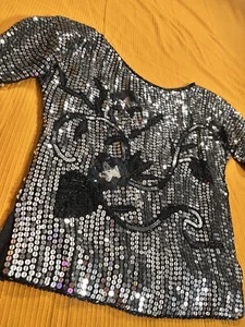 Vintage 80’s Sequin Bead Floral embellished 100% silk blouse Size XS - Picture 1 of 20