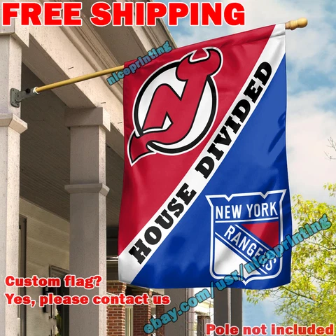 New Jersey Devils vs. New York Rangers House Divided Flag Banner 28x40" NHL 2022 Cover
