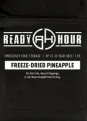 READY HOUR ESSENTIALS Freeze-Dried Pineapple Single Pouch 30 Year Shelf Life 8 Serving Emergency Food