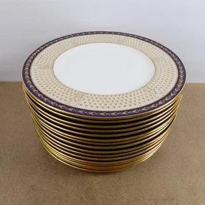 16 Cauldon China Dinner Plates 4732 Cowell & Hubbard Blue & Gold England - Picture 1 of 7