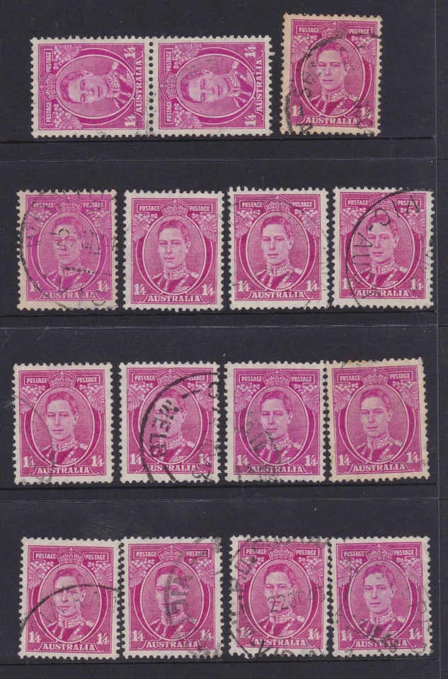 Lote usado Australia 1938 .KGVI 1'4 magenta - total de 15 estampillas Foto 1 de 1