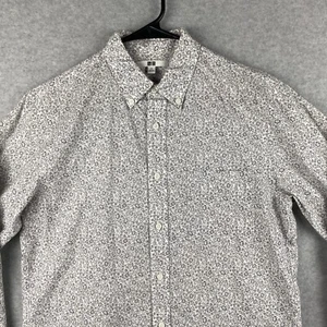 Uniqlo Button Down Hemd Herren Small S Weiß Grau Blumenmuster Langarm Preppy - Bild 1 von 9