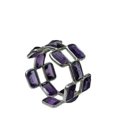 Natural Amethyst Baguette Gemstone 925 Sterling Silver Handmade Ring, Best Gift - Image 1 of 4