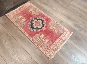 Red Small Rug, Small Kilim, Woven Rug, Wool Rug, Handmade Rug 1.7 x 3.2 ft - Picture 1 of 10