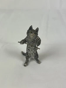Austrian Vienna Vintage Bronze Cat Playing Red Violin Music Sculpture Figurine - Picture 1 of 6