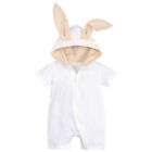 Newborn Baby Hooded Bodysuit Short Sleeve Romper Infant Boy Girl Solid Jumpsuit