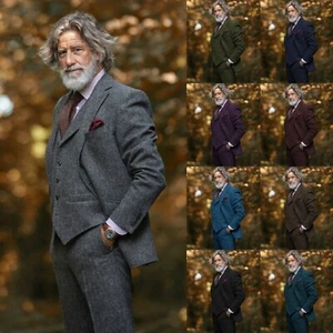 100% Wool Men 3Pcs Suits Winter Warm Vintage Notch Lapel Blazer Business Jacket - Picture 1 of 22