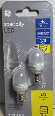 GE C7 E12 LED Bulb Soft White 4 Watt Equivalence (Candelabra) 2 Pack New - Image 1 of 4