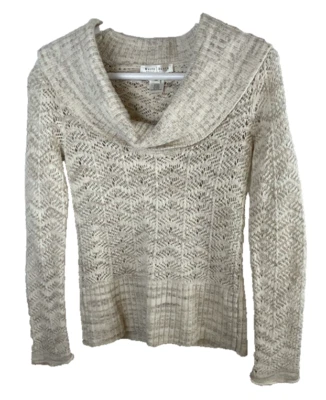 Suéter de cuello alto tejido abierto White House Black Market crema, talla mediana Foto 1 de 4