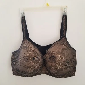 Cacique Bra 42F Lane Bryant Underwire Supportive Plus Size Beige Black Lace - Picture 1 of 10