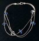 Sparkling Solid Sterling Silver Snake Link Chain Blue and Clear Triple Bracelet