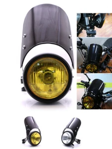 5-7" Side Mount Headlight & Black Cover Windshield Retro Racer Cruiser Chopper - Bild 1 von 15