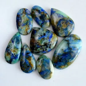 8 Pcs 261 Cts Natural Azurite Loose Cabochon Gemstone Lot 40x22-24x16mm #13396 - Picture 1 of 8