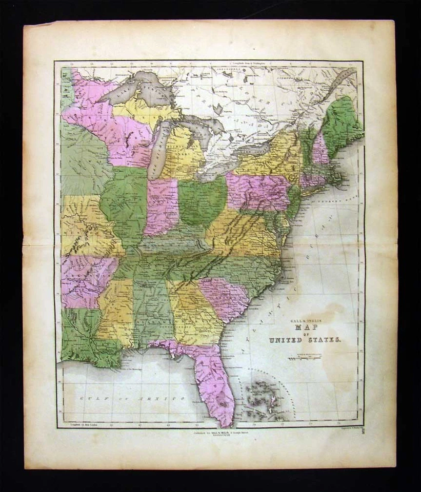 Mapa inglés de galones de 1859 Estados Unidos Wisconsin Michigan Missouri Virginia Florida Foto 1 de 1