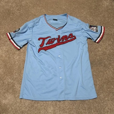 Minnesota Twins Jersey Mens Medium Powder Blue MLB Baseball Button Front Mauer - Image 1 of 4