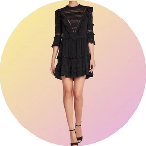 Rebecca Taylor DAMEN schwarz Goth Prairie Rüschen Seidenkleid UVP $ 495 Größe 4 S - Bild 1 von 12