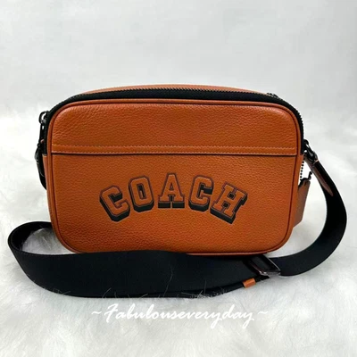 Coach Men's Graham Crossbody Bag With Varsity Motif In Leather/Toffee CAJ64 NWT - Image 1 of 4