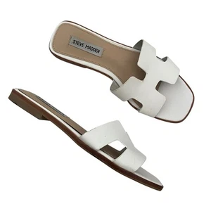 Steve Madden Hathorne Cuero Toboganes Blanco Talla 7 Minimalista Costero Tranquilo Lujo - Imagen 1 de 8