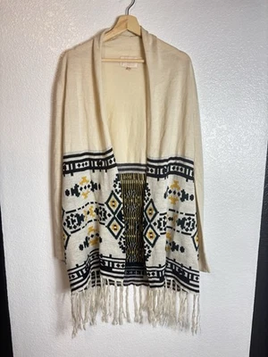 Cárdigan azteca mediano Skies Are azul suéter con flecos delanteros abiertos para mujer Foto 1 de 4