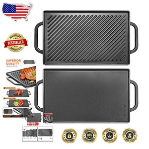 Durable 13x8.25 Cast Iron Reversible Griddle - Ideal for Gas Grills & Stovetops - Picture 1 of 10