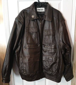 King Size Brown Leather Motorcycle Jacket 2XLT #62-5241-5 RN-20849 - Picture 1 of 13