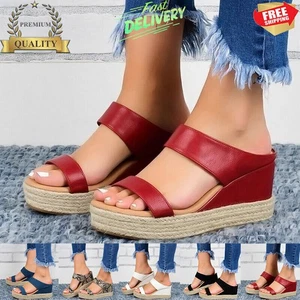 2025 Women's Casual Wedge Sandals Summer Heel Ladies Slip On Platform Shoes Size - Picture 1 of 30